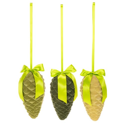 Kunstmatige dennenappelhangers met cadeaulint en strik, 23 cm, 3 stuks | Floristik24.nl