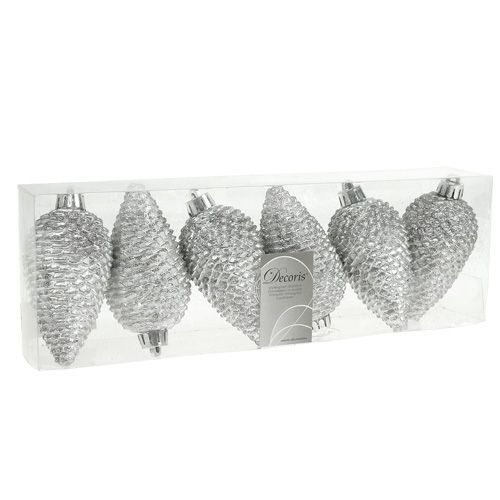 Artikel Kegels kunststof zilver 8cm 6st. voor ophangen
