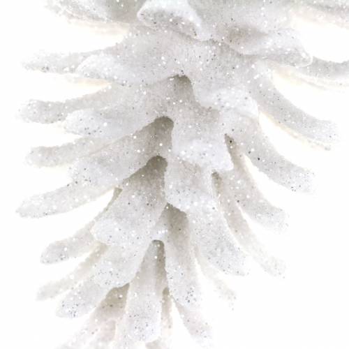 Artikel Kerstboomversiering kegels wit glitter 9cm x 4,5cm 6st