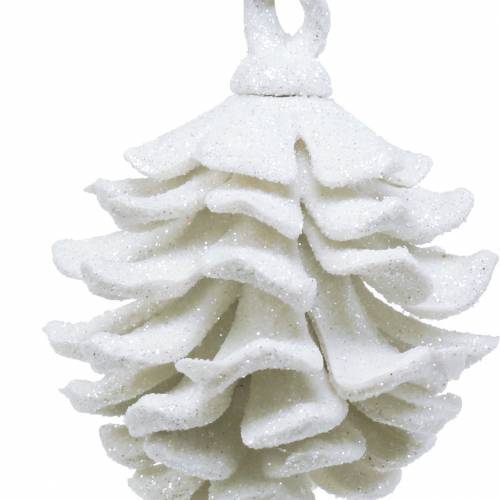 Floristik24 Kerstboomversiering kegels wit glitter 9cm 6st