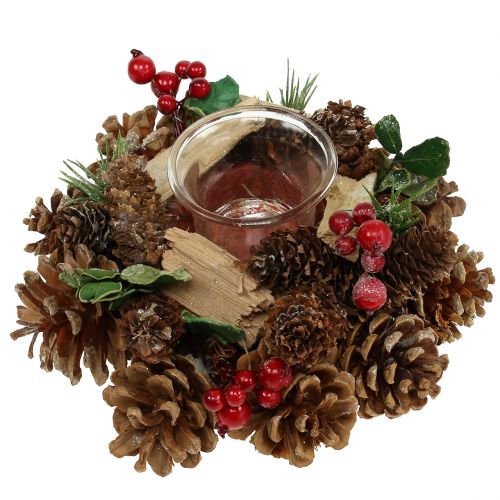 Floristik24 Kaarsenarrangement met kegels natuur 19cm