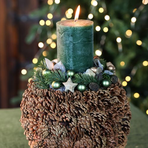 Decoratieve plantenpot met dennenappels, natuurlijke uitstraling, 27 cm. Ronde pot met dennenappels, naturel bruin, gemaakt van dennenappels, 27 cm x 22 cm. | Floristik24.nl