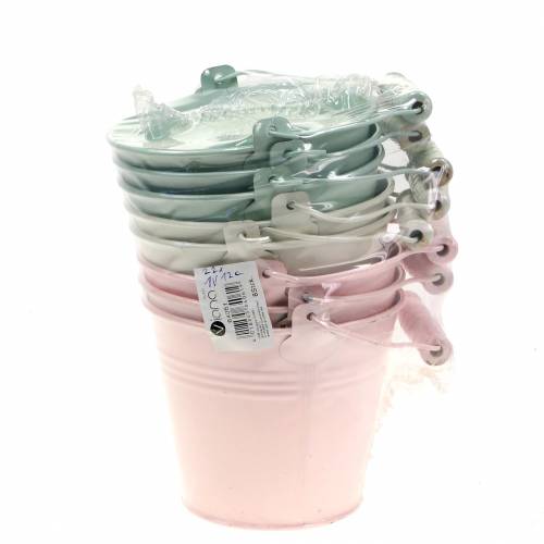 Floristik24 Assortiment zinken emmer pastelkleuren Ø12cm H10cm 8st