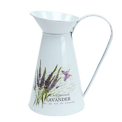 Floristik24 Zinkpot met lavendelmotief wit H 22cm 1 st