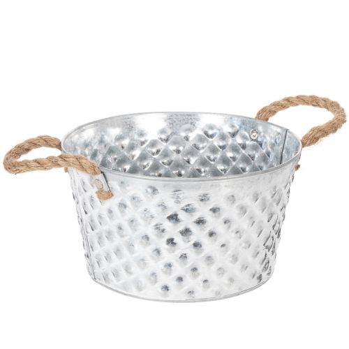 Zinken schaal, decoratieve schaal, metaal met touwgreep, Ø22cm H12cm kopen | Floristik24.nl