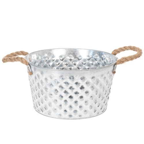 Zinken schaal, decoratieve schaal, metaal met touwgreep, Ø22cm H12cm | Floristik24.nl