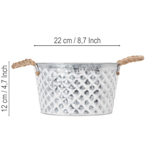 Zinken schaal, decoratieve schaal, metaal met touwgreep, Ø22cm H12cm | Floristik24.nl