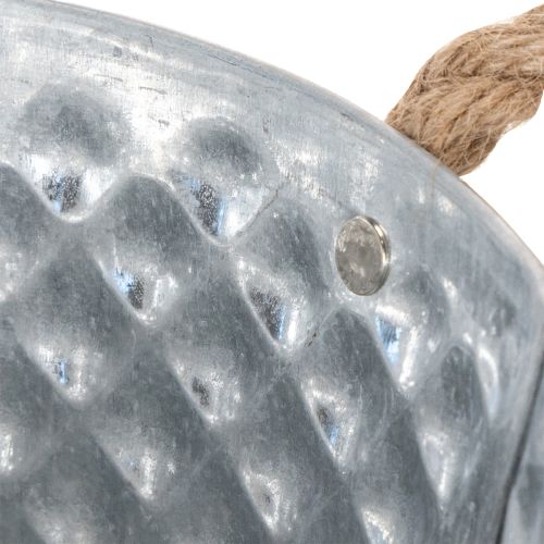 Zinken schaal, decoratieve schaal, metaal met touwgreep, Ø22cm H12cm | Floristik24.nl