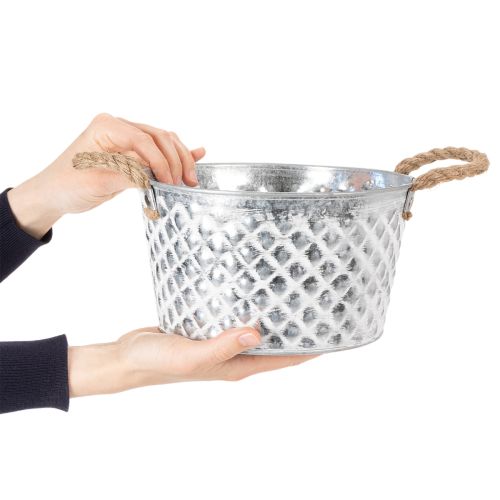 Zinken schaal, decoratieve schaal, metaal met touwgreep, Ø22cm H12cm | Floristik24.nl