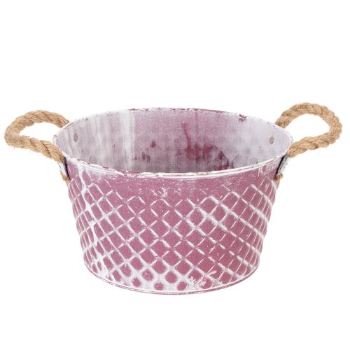 Zinken kom, ruitvormig met touwgrepen, violet/wit gewassen, Ø24,5 cm H14 cm kopen | Floristik24.nl