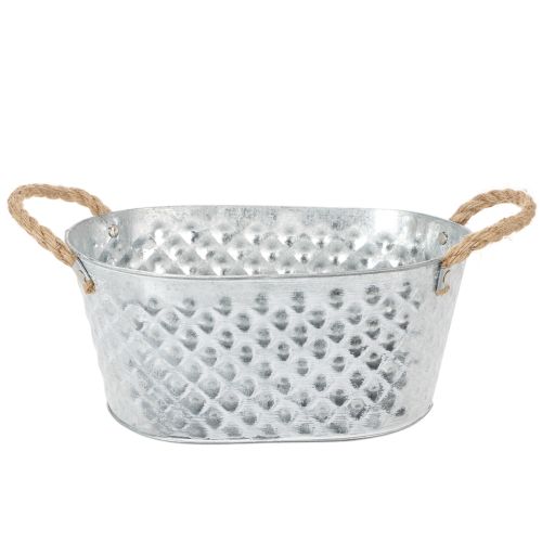 Ovale zinken kom met touwgrepen, 27 cm x 17,5 cm, H12 cm kopen | Floristik24.nl