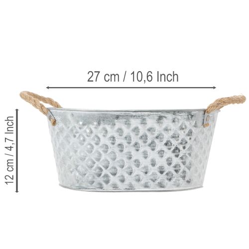 Ovale zinken kom met touwgrepen, 27 cm x 17,5 cm, H12 cm | Floristik24.nl