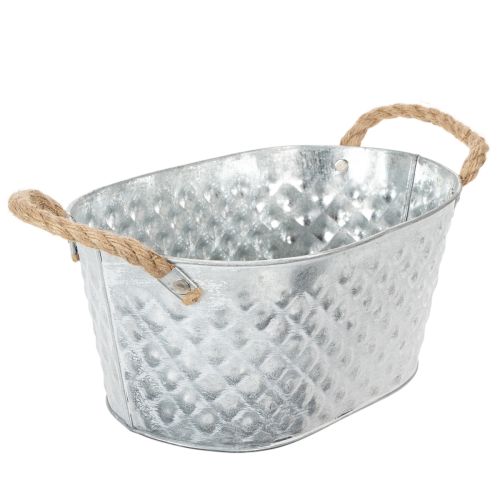 Ovale zinken kom met touwgrepen, 27 cm x 17,5 cm, H12 cm | Floristik24.nl