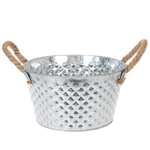 Ronde zinken kom met touwgrepen Ø25cm H14cm kopen | Floristik24.nl