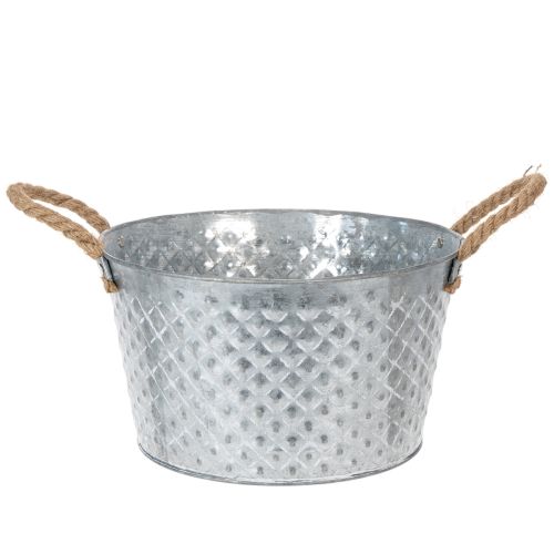 Ronde zinken schaal met touwgrepen Ø28cm H16cm kopen | Floristik24.nl