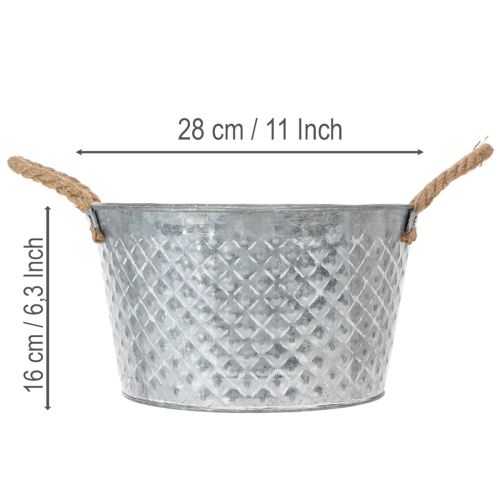 Ronde zinken schaal met touwgrepen Ø28cm H16cm | Floristik24.nl