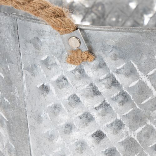 Ronde zinken schaal met touwgrepen Ø28cm H16cm | Floristik24.nl