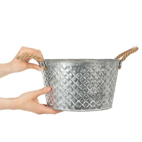 Ronde zinken schaal met touwgrepen Ø28cm H16cm | Floristik24.nl