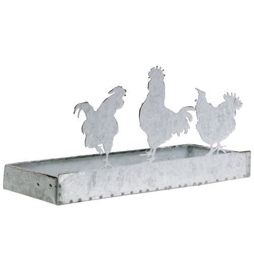 Zinkkom met kippen 30cm x 12cm H15.5cm