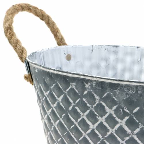 Floristik24 Zink schaal ruit met touw handvatten ovaal 32cm H15cm