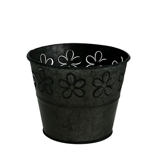 Floristik24 Zinkpot zwart met bloemen Ø10cm H8cm