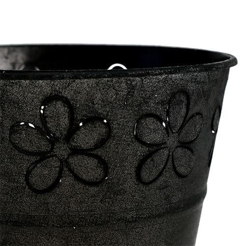 Floristik24 Zinkpot zwart met bloemen Ø10cm H8cm