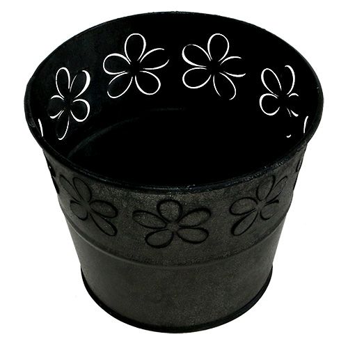 Floristik24 Zinkpot zwart met bloemen Ø10cm H8cm