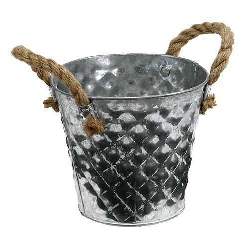 Zinken pot met touwgrepen Ø14.5cm H13cm