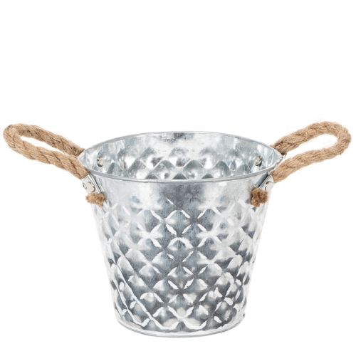 Zinken pot met touwgrepen Ø14,5cm H13cm