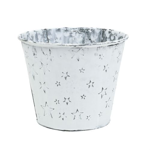 Floristik24 Zink pot met sterren Ø12cm H10cm gewassen wit 6st