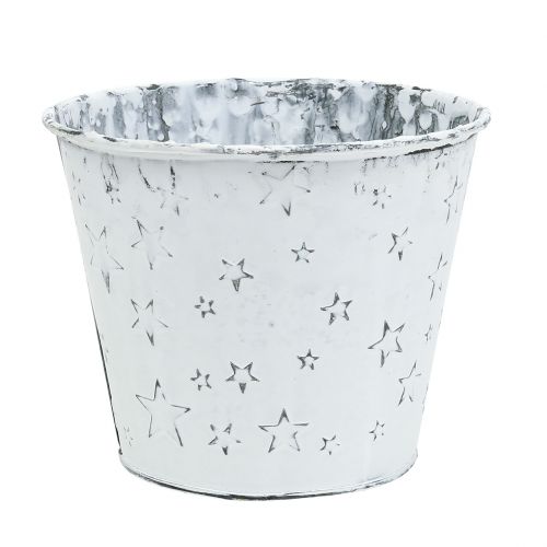 Floristik24 Zink pot met sterren Ø14cm H12cm wit gewassen 4st