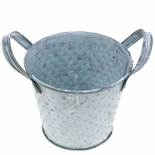 Floristik24 Zinkpot met grepen grijs gestippeld Ø12cm H10cm