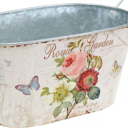 Floristik24 Zink pot, metalen vat met handvatten, plantenbak pioenrozen L21cm H11cm