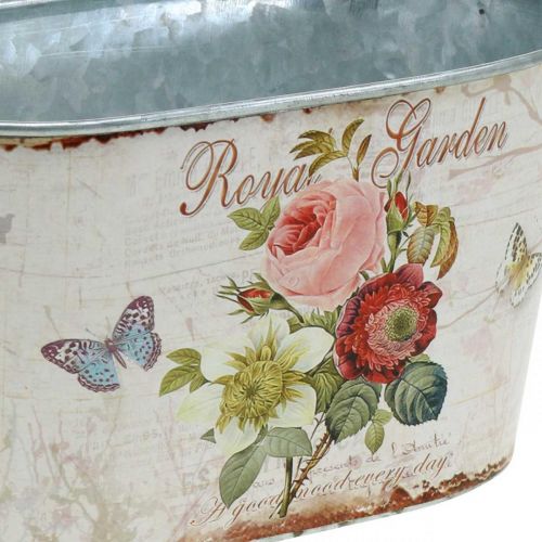 Floristik24 Vintage bloembak, metalen pot met handvatten, plantenbak met rozen L18cm H10.5cm