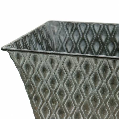 Floristik24 Zinken vat met ruitpatroon vierkant antiek 35.5cm x 14.5cm / 32.5cm x 11.5cm 2st