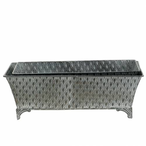 Floristik24 Zinken vat met ruitpatroon vierkant antiek 35.5cm x 14.5cm / 32.5cm x 11.5cm 2st