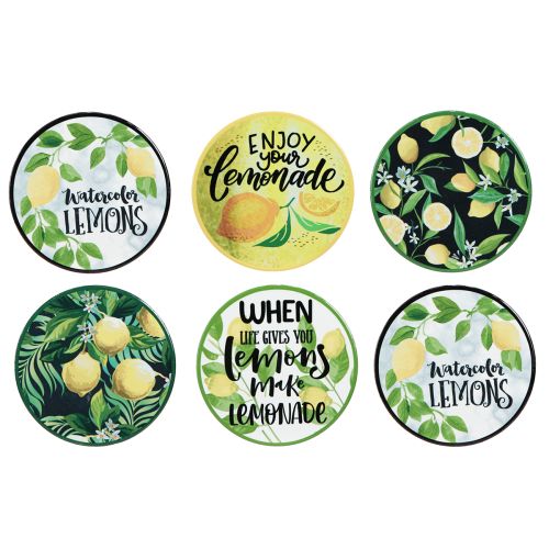 Floristik24 Citroen decoratieve keramische onderzetters rond assorti Ø10,5cm 6st