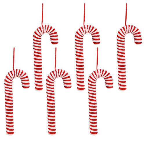 Artikel Snoepstokken decoratie Kerst rood wit fleece H22cm 6 st