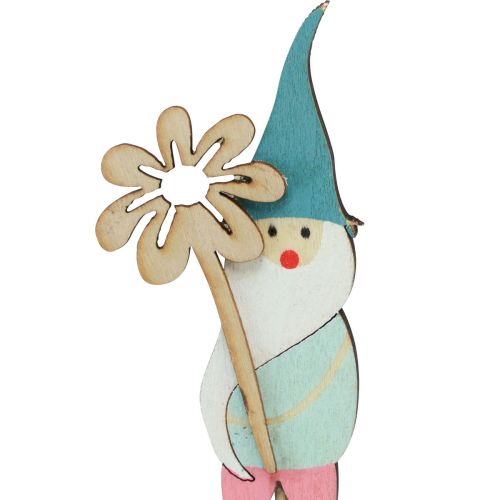 Artikel Dwergdecoratie met bloem bloemplug hout 4×10,5cm 12st