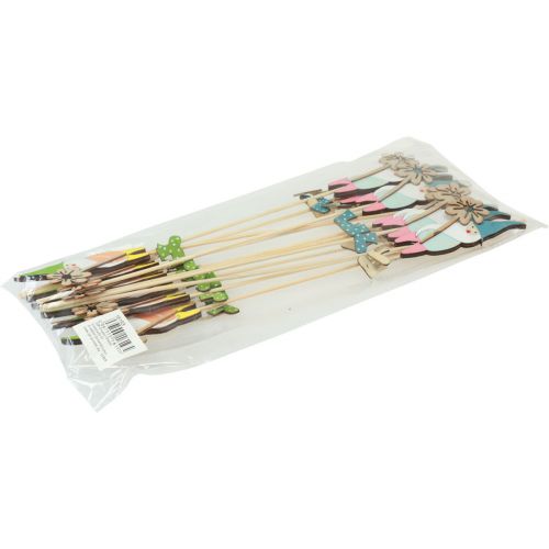 Artikel Dwergdecoratie met bloem bloemplug hout 4×10,5cm 12st