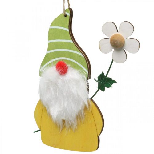 Artikel Lentedecoratie kabouter om houten dwerg met bloem op te hangen H17cm 6 st