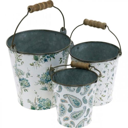 Overblijvend Wees tevreden desinfecteren Floristik24.nl Lentedecoratie, metalen emmer, plantenemmer bloemenpatroon,  metalen decoratie H15/11/9.5cm set van 3 - goedkoop online kopen