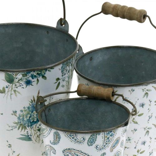 Floristik24 Lentedecoratie, metalen emmer, plantenemmer bloemenpatroon, metalen decoratie H15/11/9.5cm set van 3