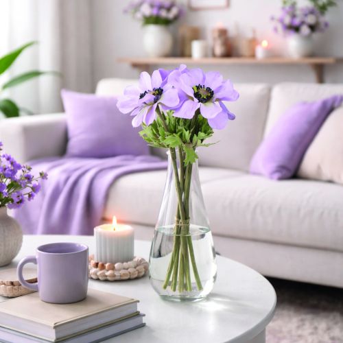 Artikel Kunstmatige anemoonbloemen in lila, 34 cm lang, 4 stuks