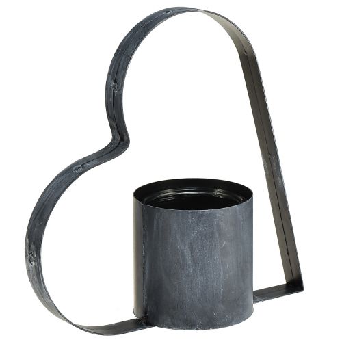 Artikel Antiek grijze metalen houder met hartvorm en glazen houder - 30 cm decoratie voor een romantische sfeer 2 stuks