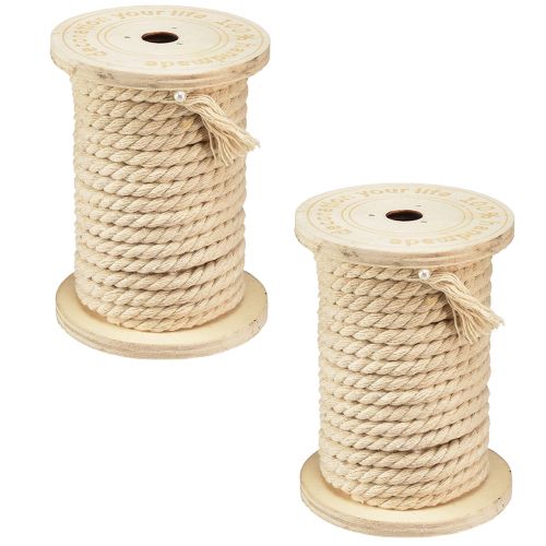 Artikel Katoenen koord sierkoord crème Ø5mm houten spoel met 7m elk 2 stuks