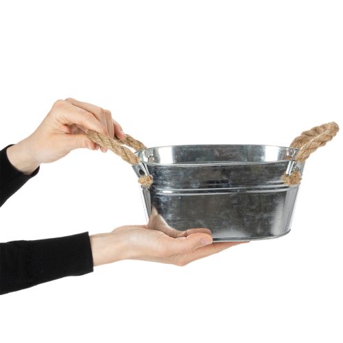 Metalen kom met touwgrepen, zilverkleurig, 22 cm hoog, 10 cm hoog | Floristik24.nl