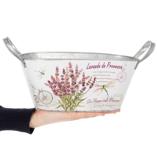 Artikel Ovale metalen bloemenvaas met handvatten, lavendel, 32×15×15 cm