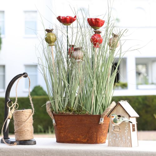 Artikel Bloemplug hout keramiek klaproos decoratie 3 kleuren 35cm 6 st