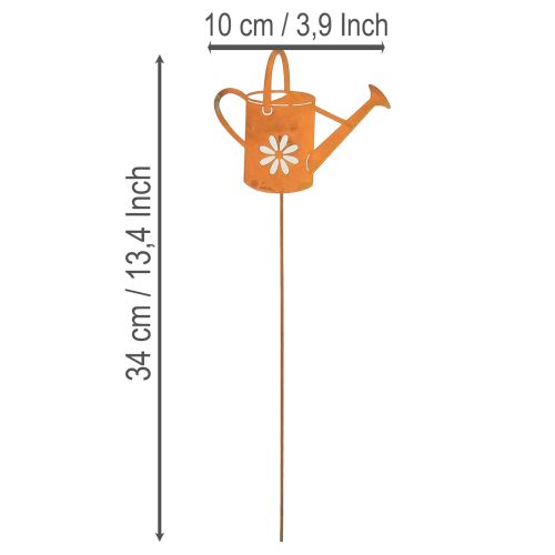 Artikel Metalen bloemstokken, roestkleurig, decoratieve gieter, 10x8,5 cm, 4 stuks